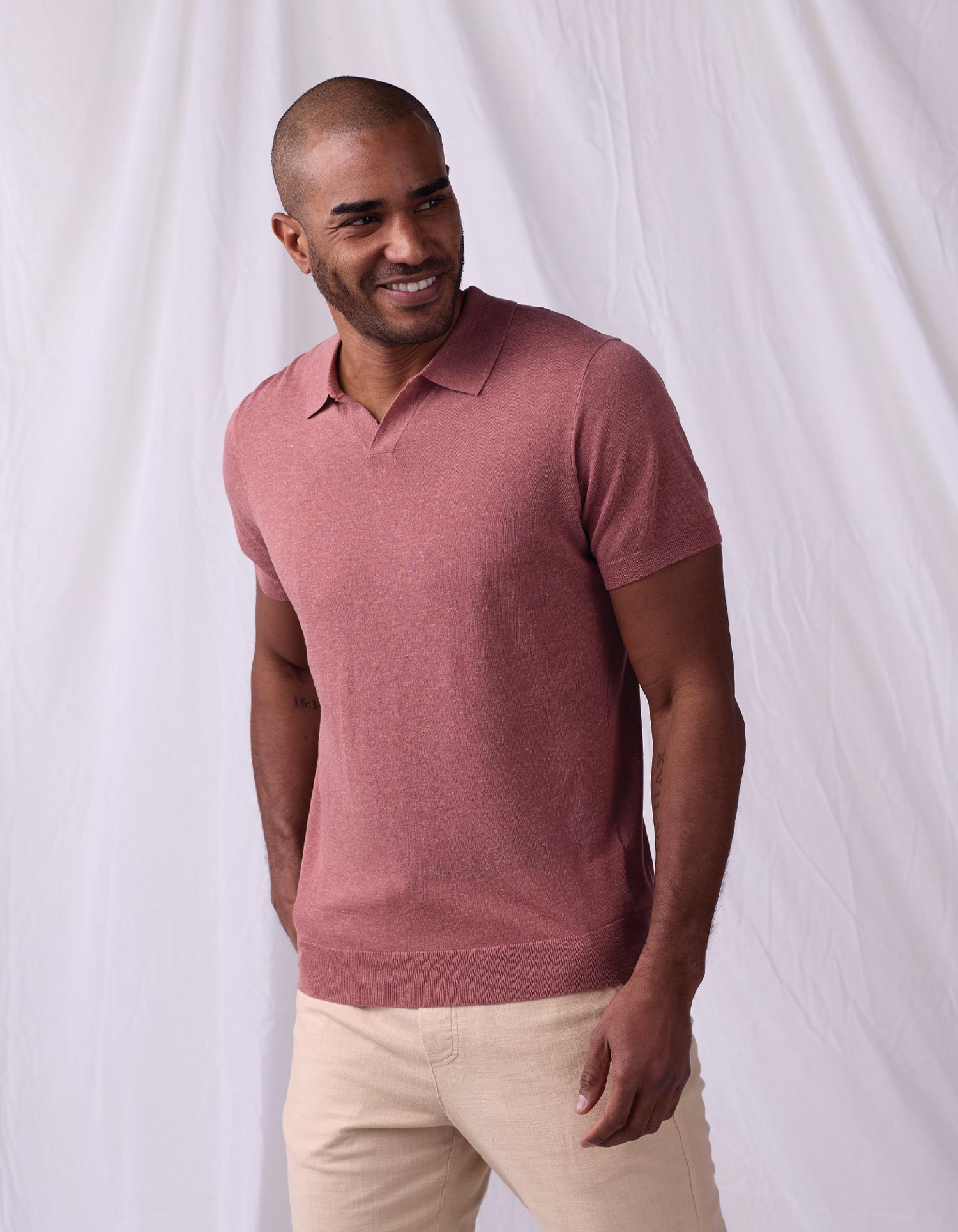 Men | Summer Linen-Blend Polo | Adobe Rose Heather
