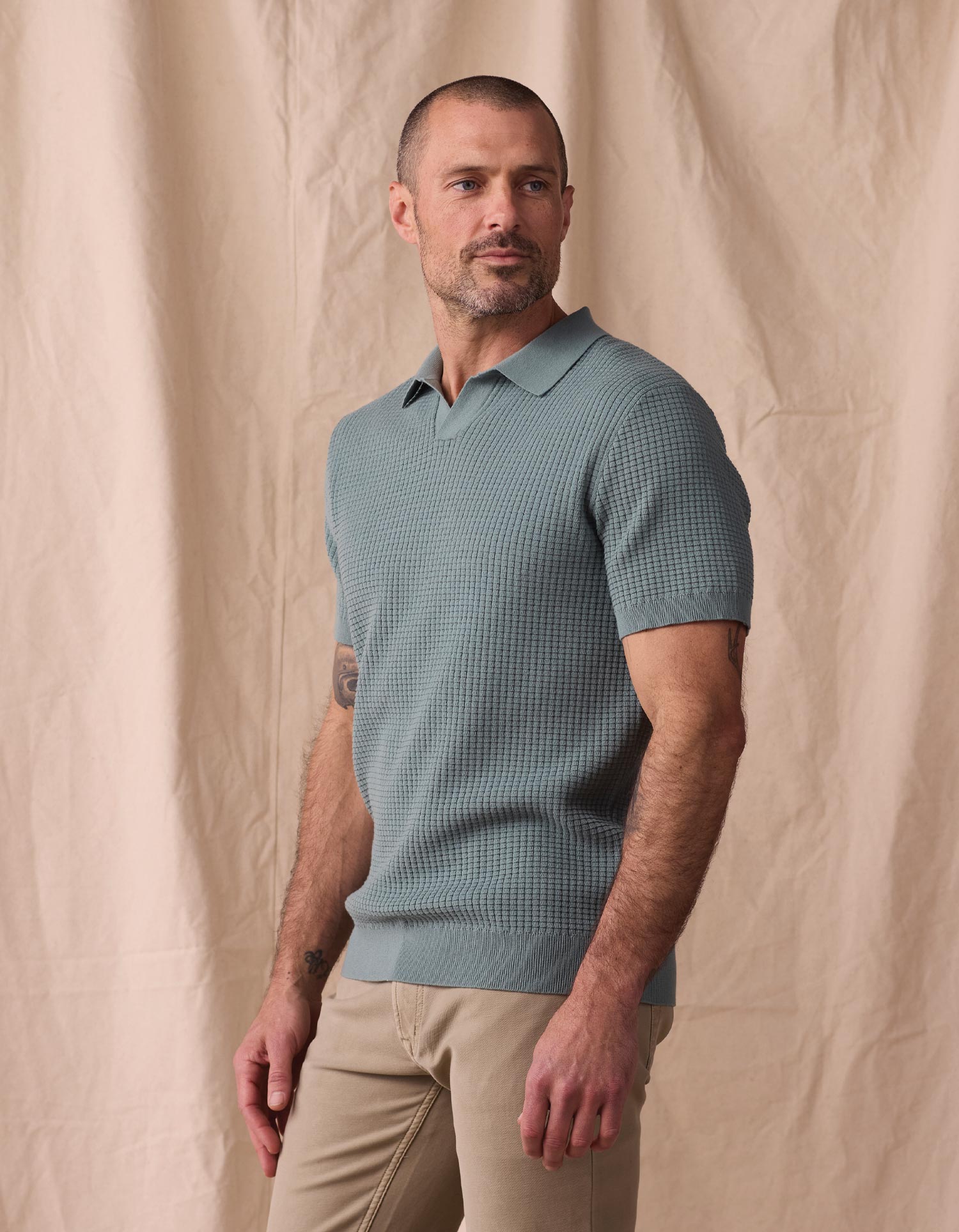 Men | Waffle Stitch Polo | Juniper