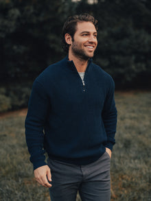Men | Waffle Knit Quarter Zip Pullover | Navy