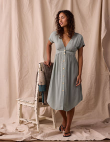 Women | Deep V Button Thru Dress | Juniper