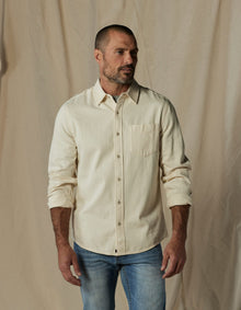 Men | Cotton Denim Long Sleeve Button Up | Ecru