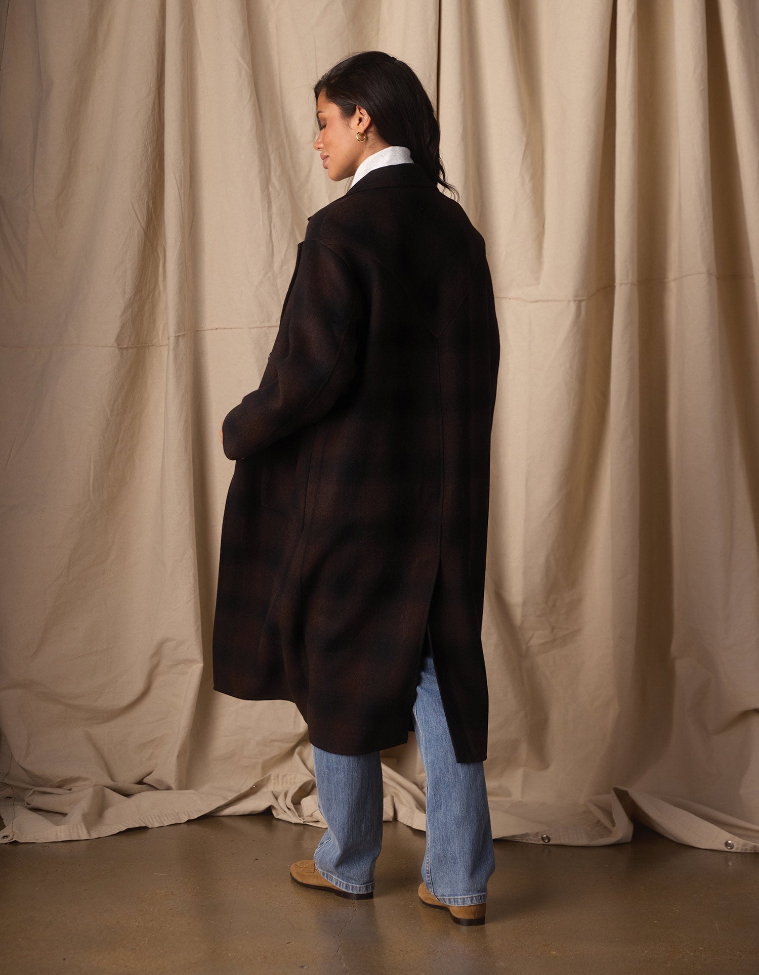 Women | Duster Coat | Midnight Brown Plaid