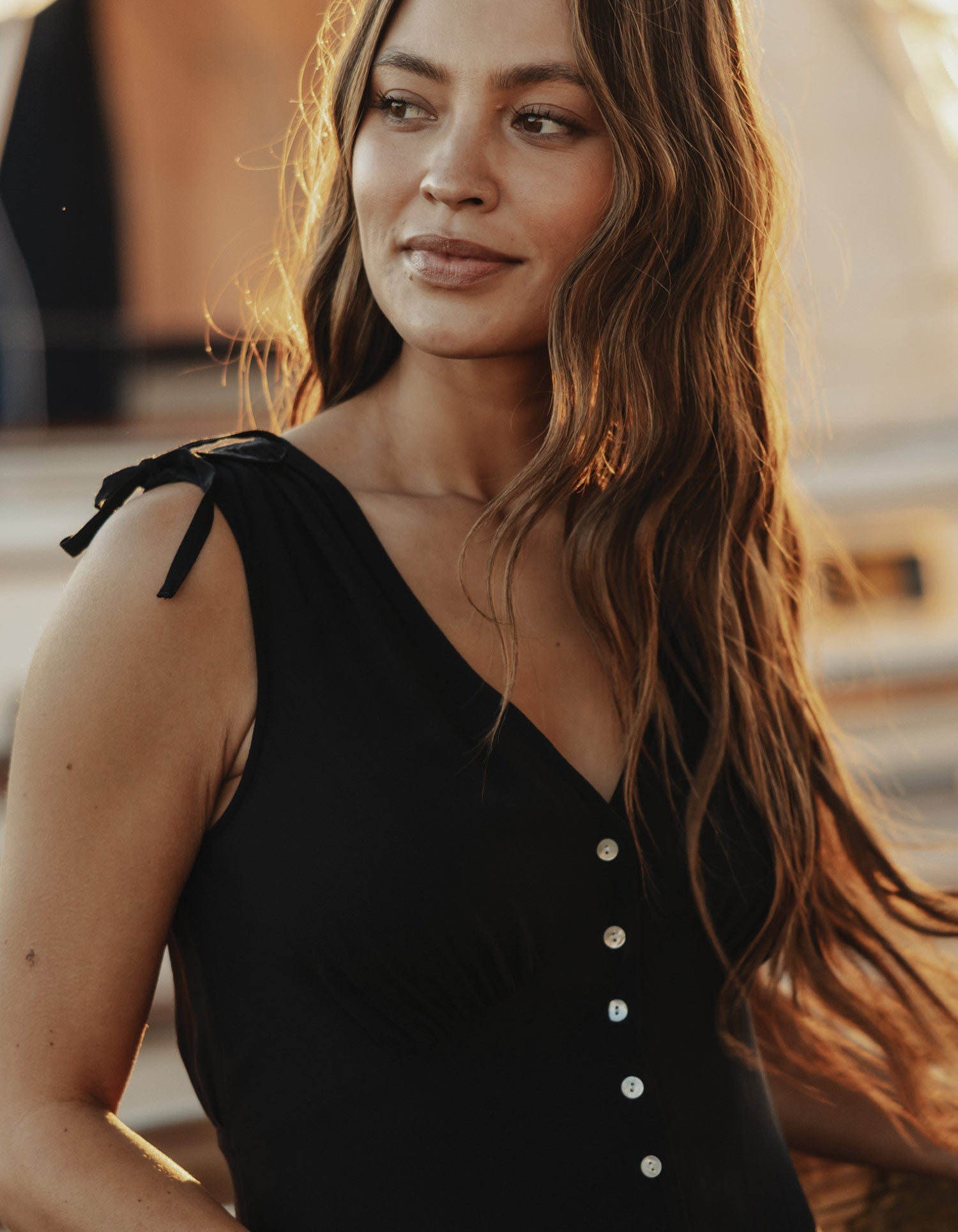 Women | Aria Crepe Camille Button Thru Mini Dress | Black