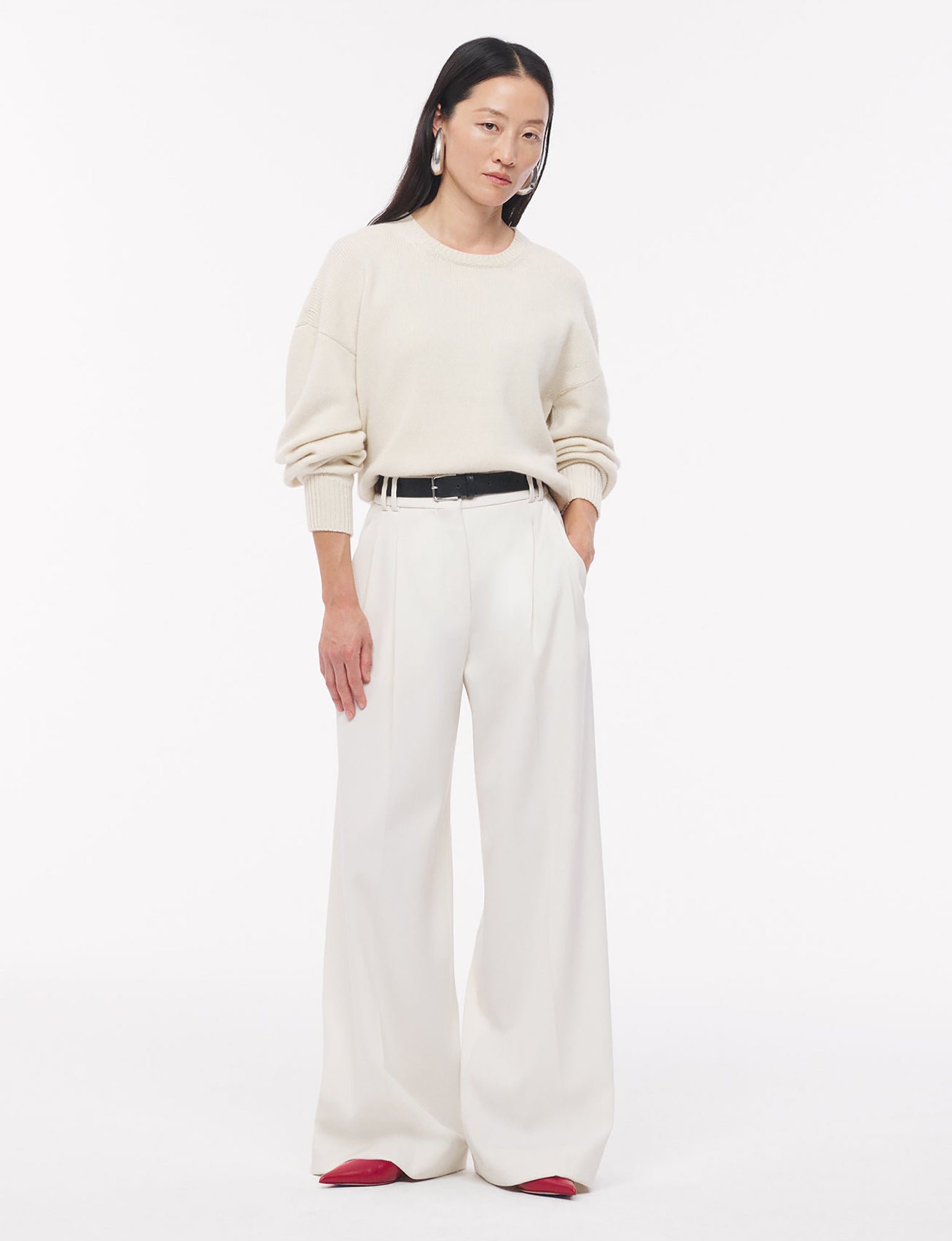 Women | Twill Pleated Trouser | Vanilla