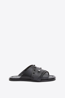 Crossover Slide Sandal with Leather Craft | Black