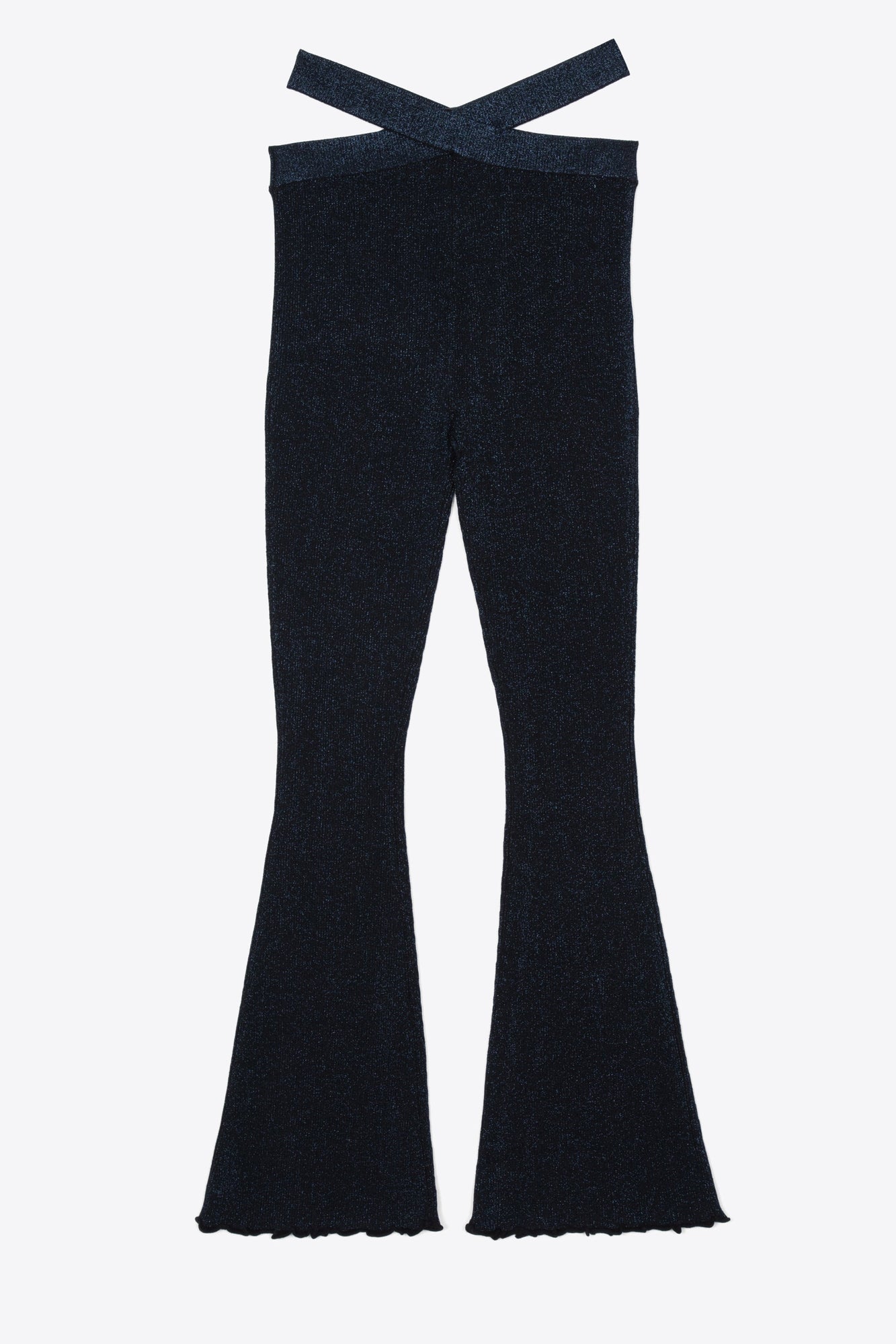 Lurex Wide Leg Knit Pant | Black/Midnight