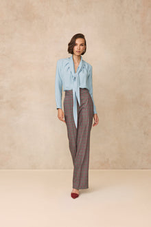 Textured Fluid Crepe Tie Neck Blouse | Frost