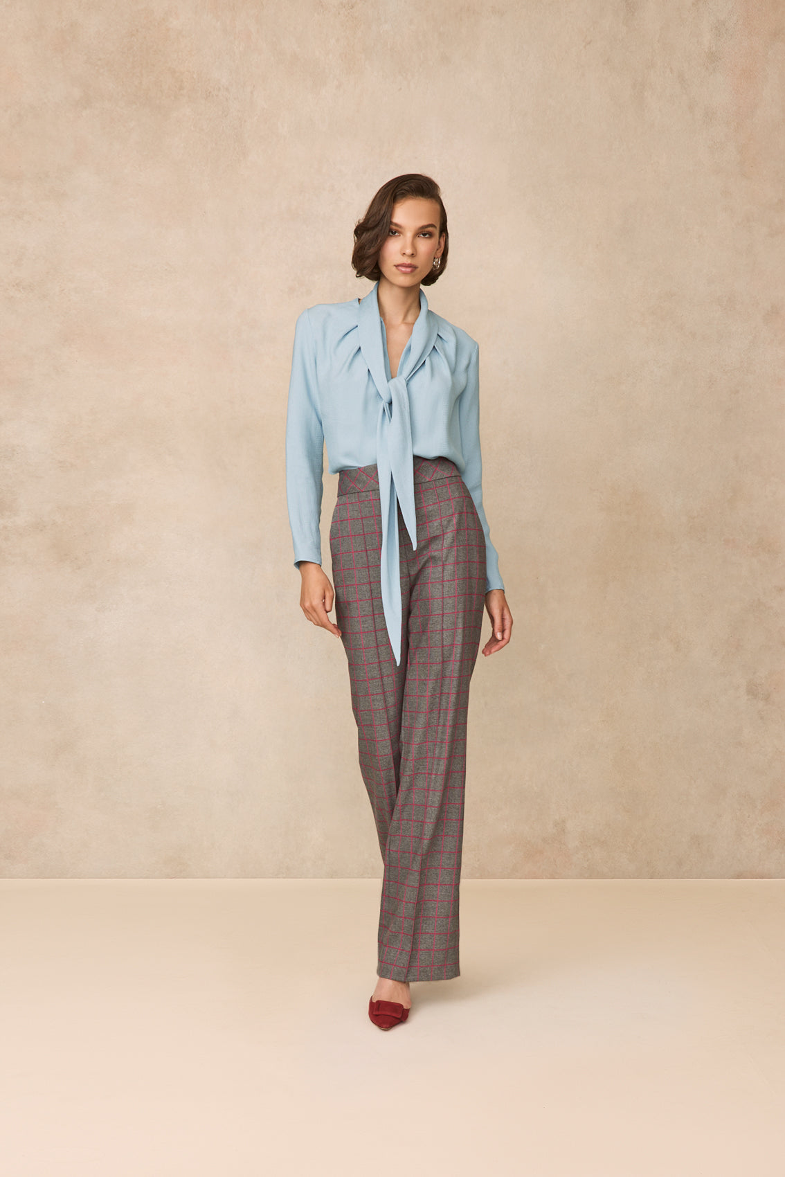 Textured Fluid Crepe Tie Neck Blouse | Frost