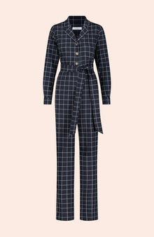 Oversized Check Jumpsuit | Navy