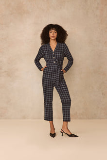 Oversized Check Jumpsuit | Navy