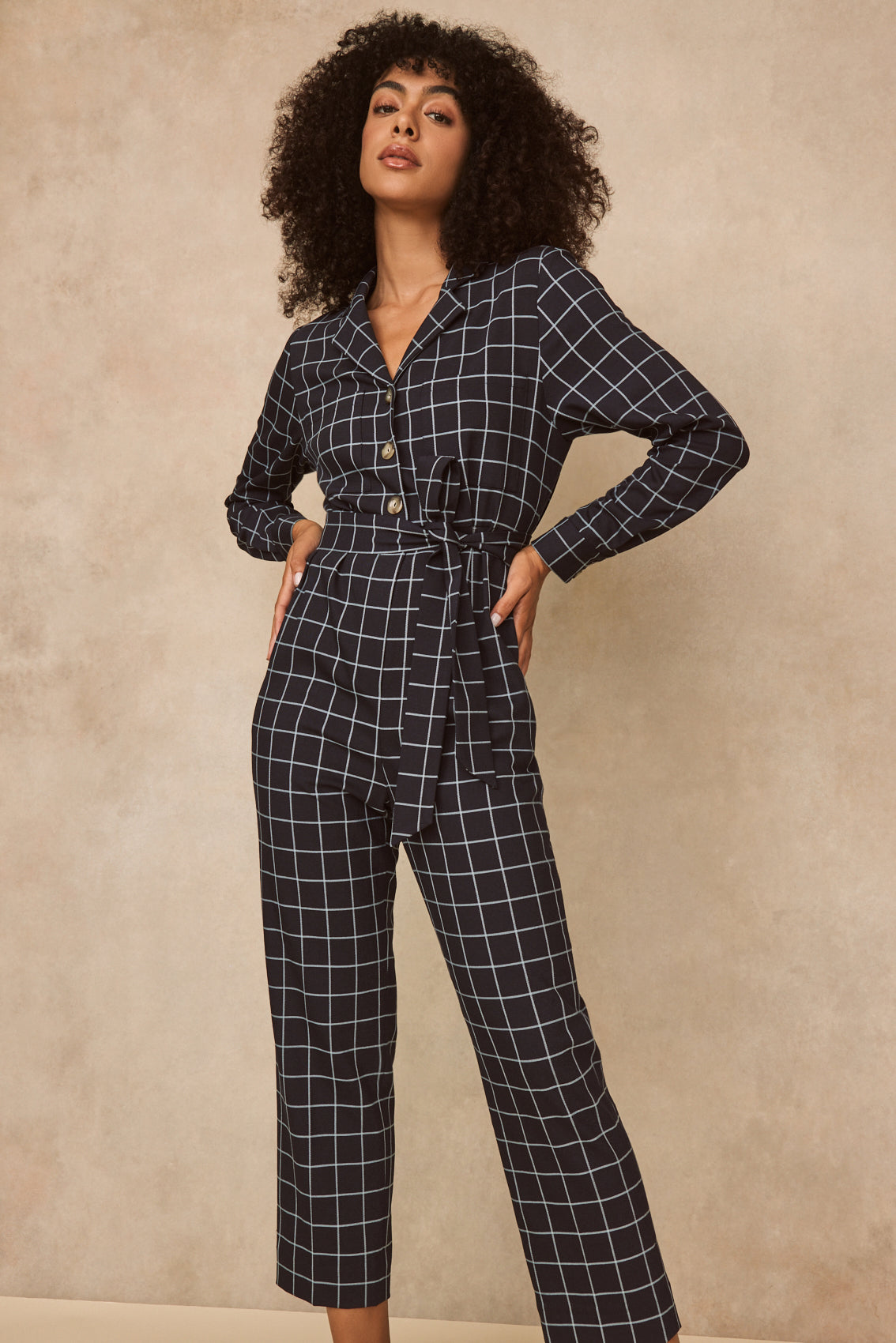 Oversized Check Jumpsuit | Navy