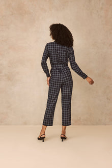 Oversized Check Jumpsuit | Navy