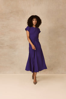 Textured Fluid Crepe Shirred Dress | Violet