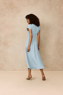 Textured Fluid Crepe Shirred Dress | Frost