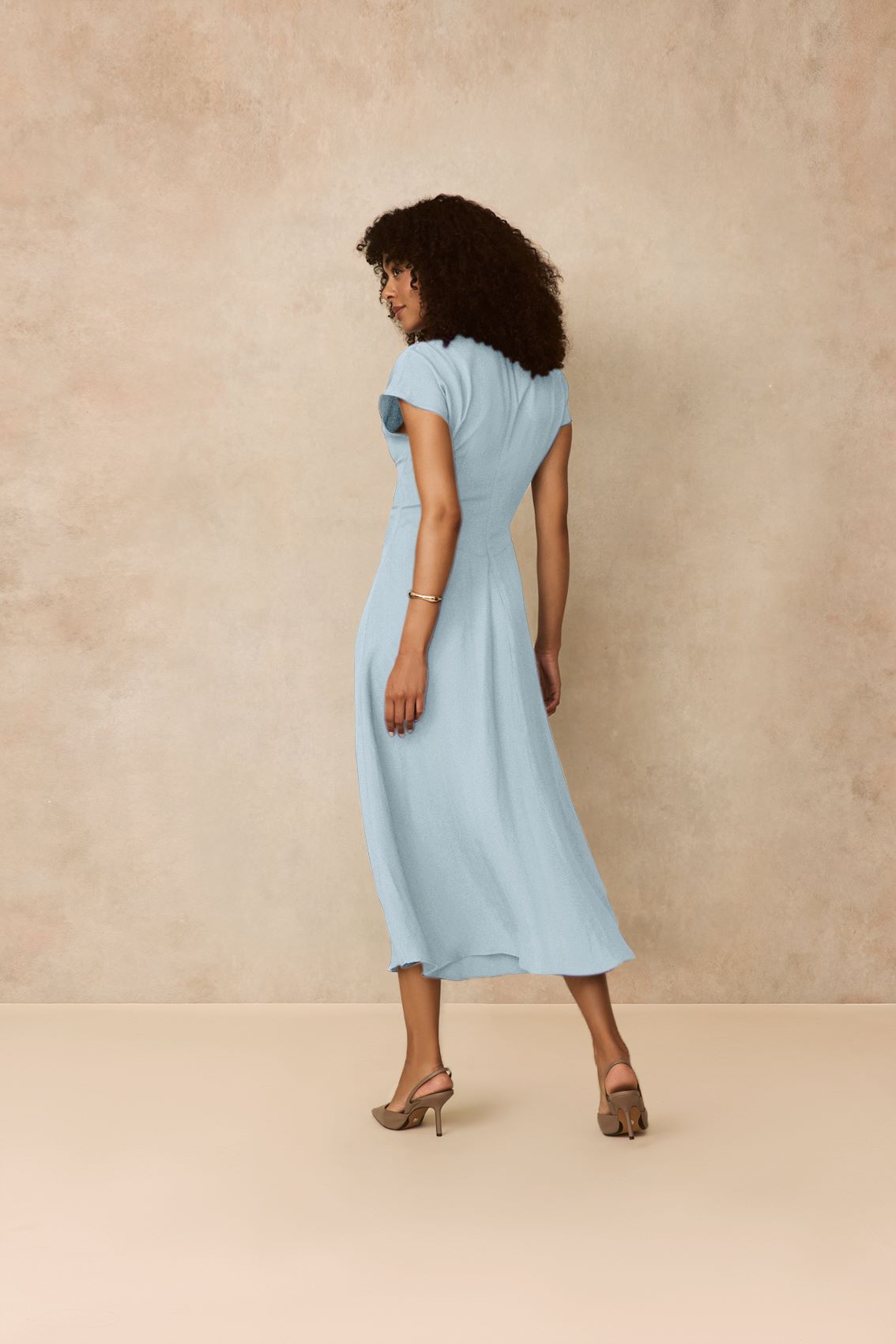 Textured Fluid Crepe Shirred Dress | Frost