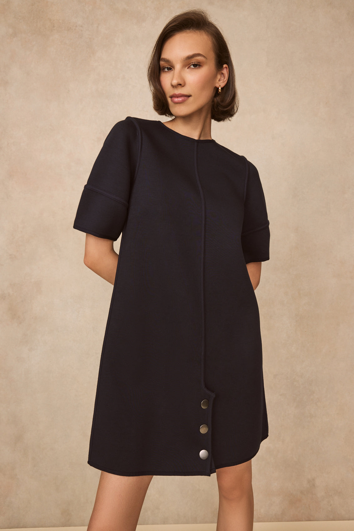 Double Face Jersey Reversible Tunic Dress | Navy/Frost