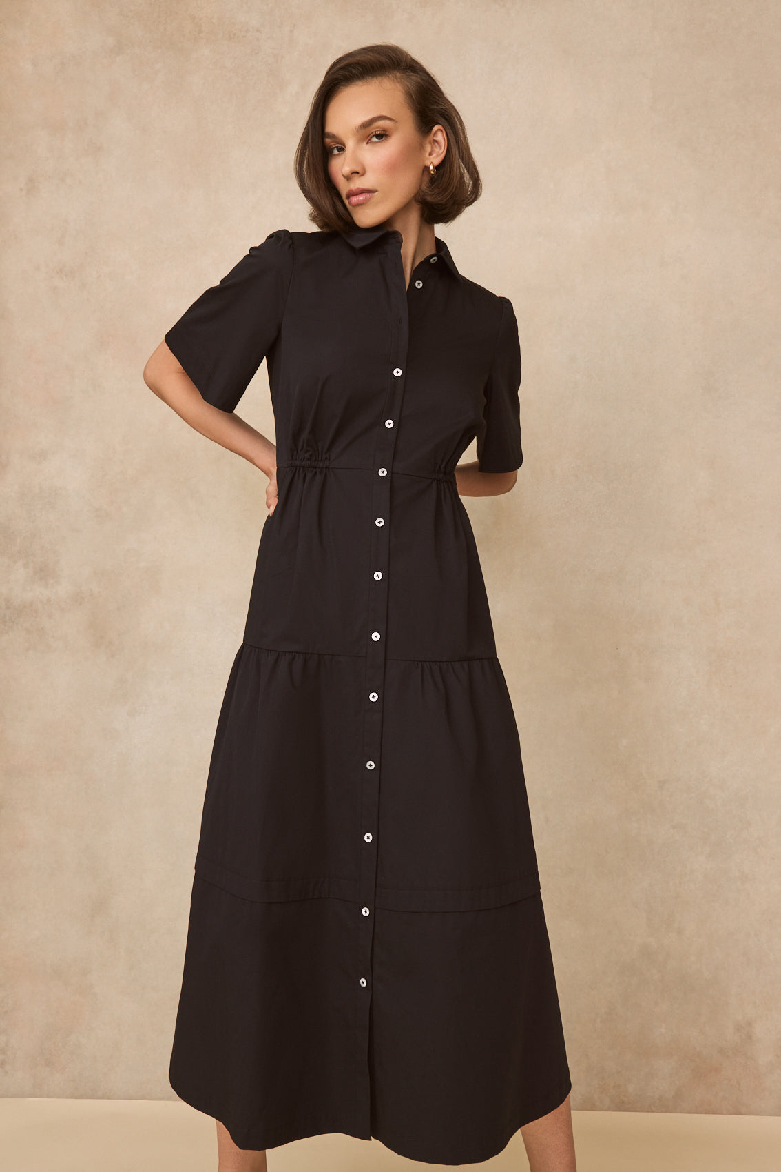 Coated Poplin Shirt Dress | Black