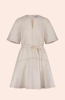 Stretch Denim Flounce Dress | Cream