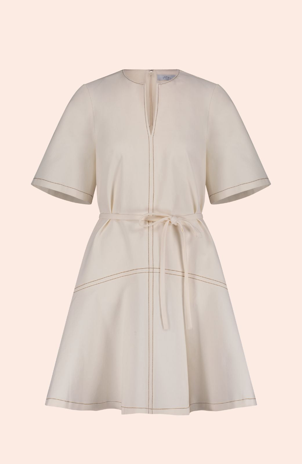 Stretch Denim Flounce Dress | Cream