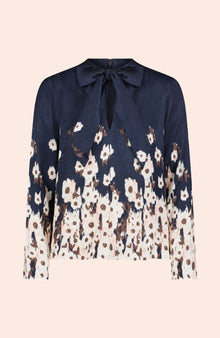 Floral Crepe Tie Neck Blouse | Navy Multi