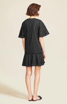 Dotted Cotton Flounce Hem Dress | Black