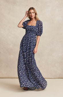 Plaid Floral Crepe Maxi Dress | Ink Multi