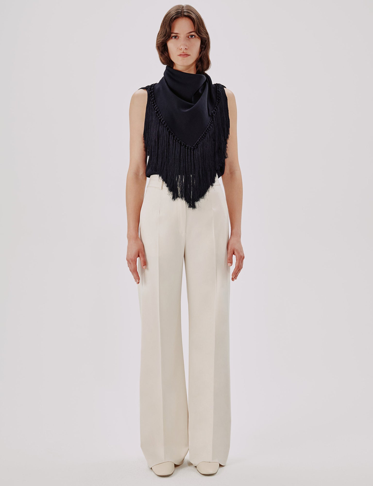 Women | Fringe Scarf Neck Shell | Black