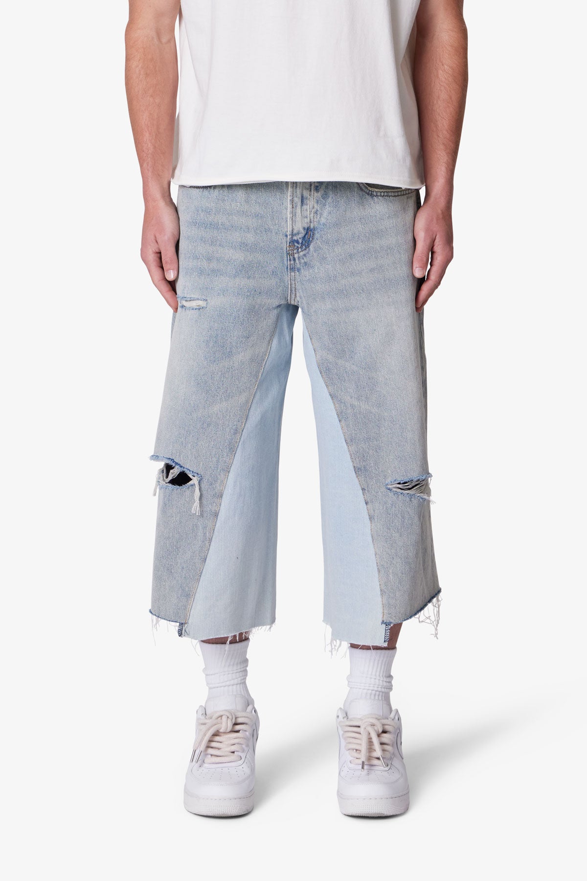Paneled Denim Shorts | Washed Light Blue