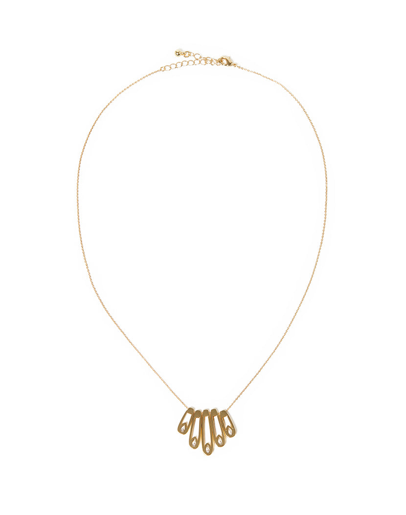 Paper Clip Crystal Necklace On Chain | Gold