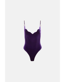 Pat Globe Velvet Bodysuit | Purple