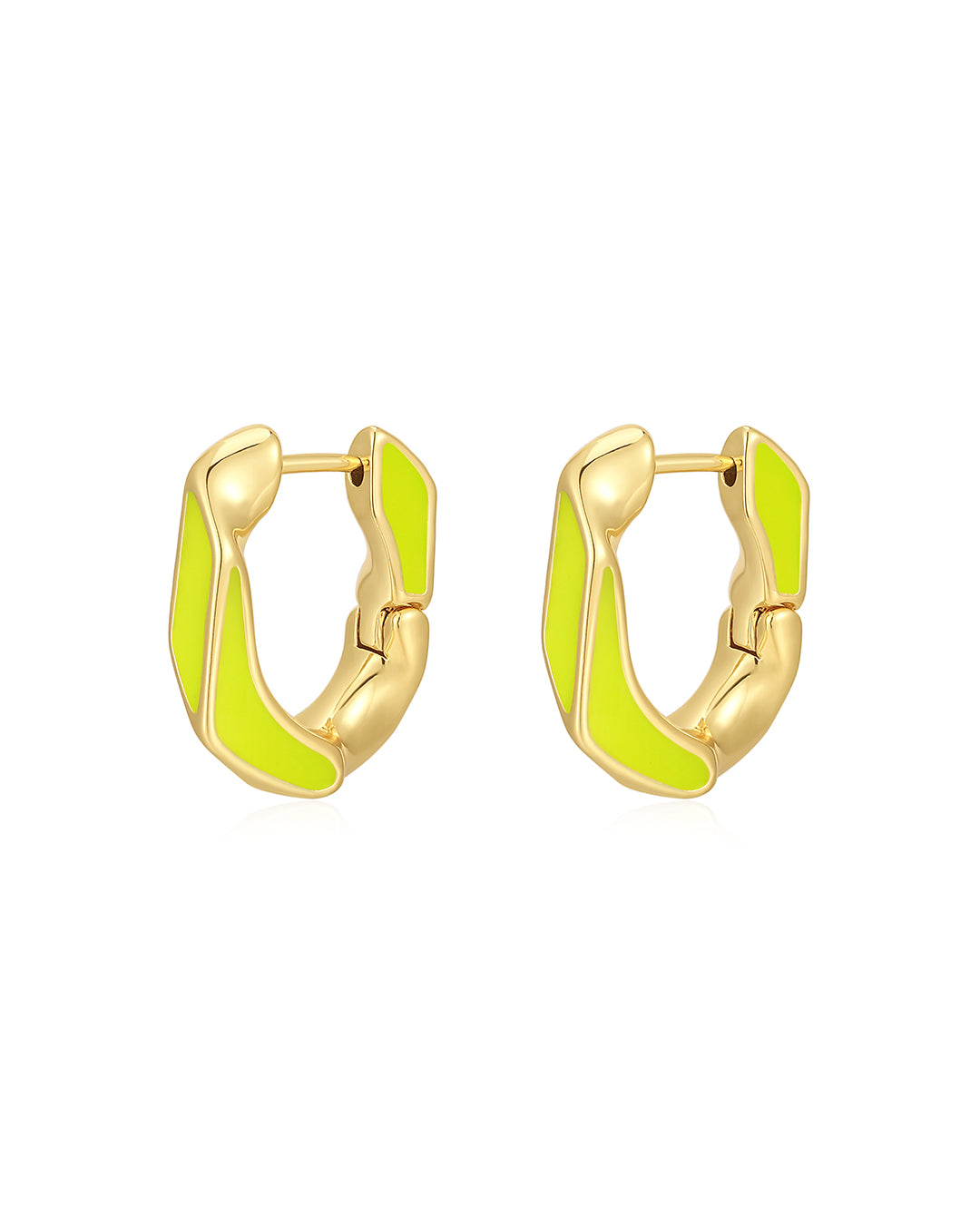 Pave Cuban Link Hoops - Neon Yellow - Gold | Plated Gold