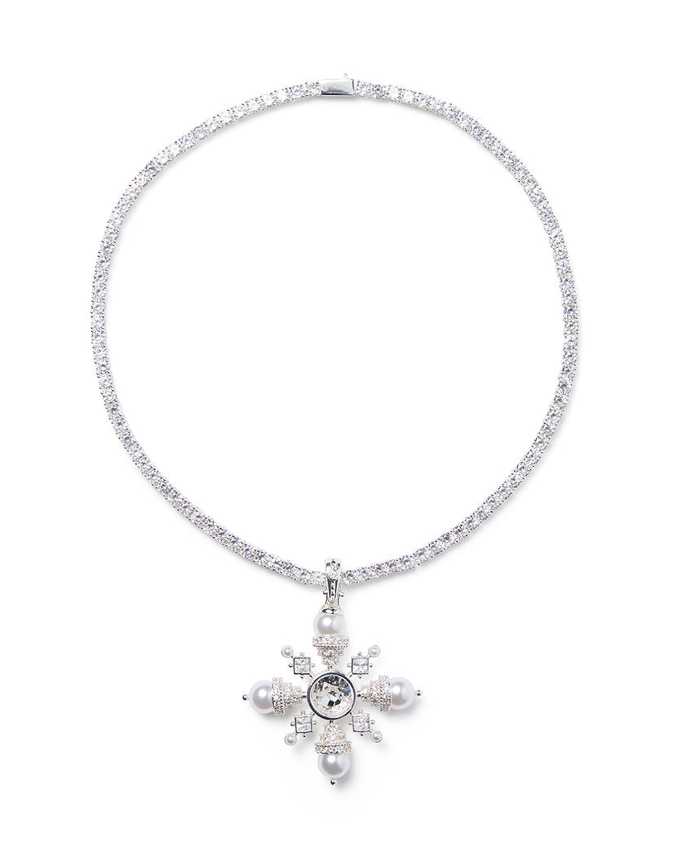 Pave Pendant On Crystal Necklace | Silver