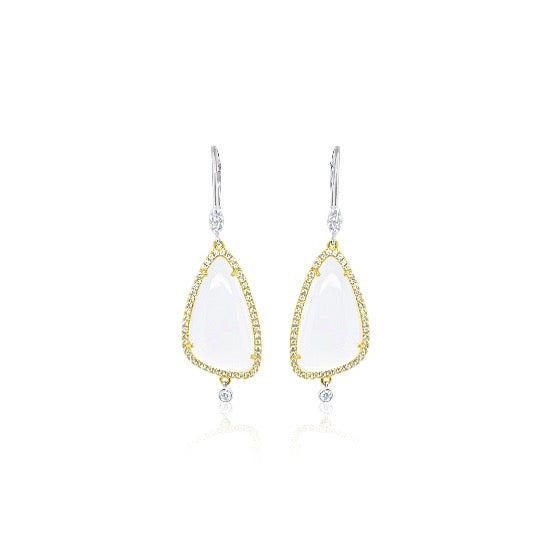 Two Tone Gold Diamond Calcedony Leverback Earrings | Two Tone