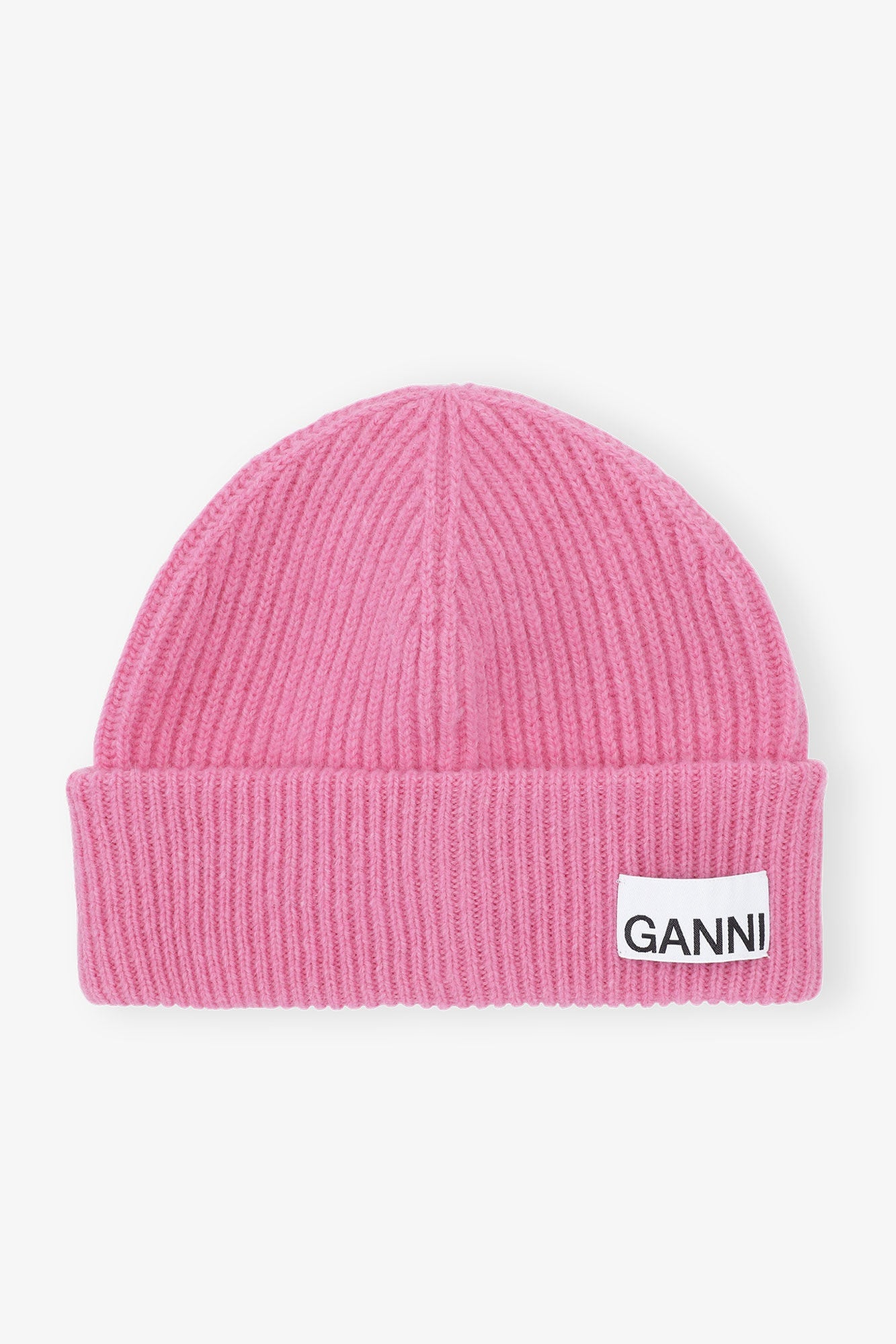 Pink Fitted Wool Rib Knit Beanie | Cone Flower