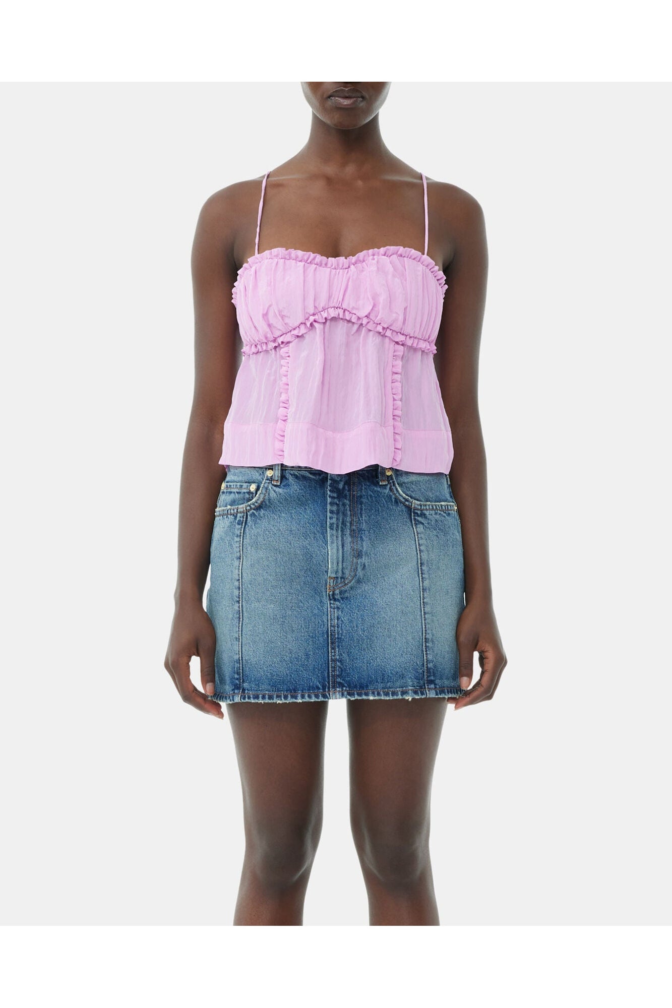 Pink Shiny Tech Strap Top | Lilac Sachet
