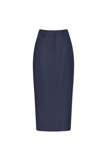 Pinstripe Wool Twill Column Maxi Skirt | Navy