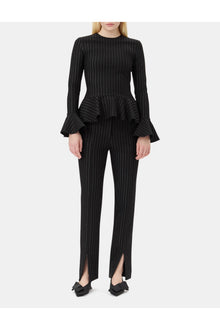 Pinstripe Peplum Blouse | Black