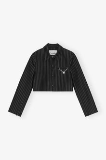 Pinstriped Cropped Blazer | Black