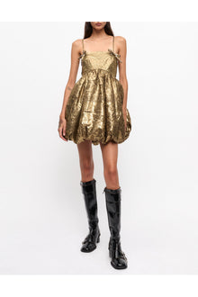 Pleat Strap Mini Dress | Gold