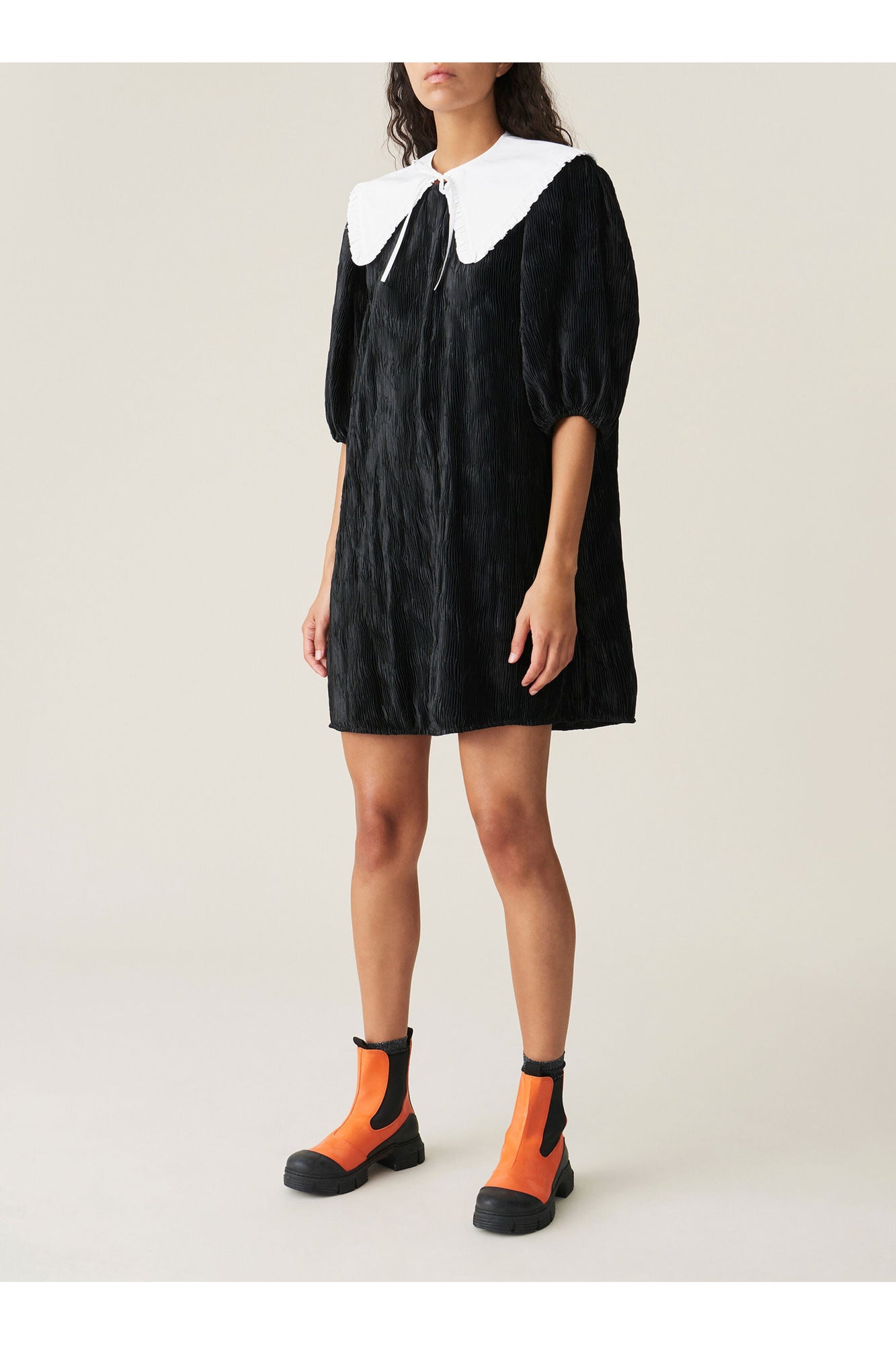 Pleated Satin Mini Dress | Black
