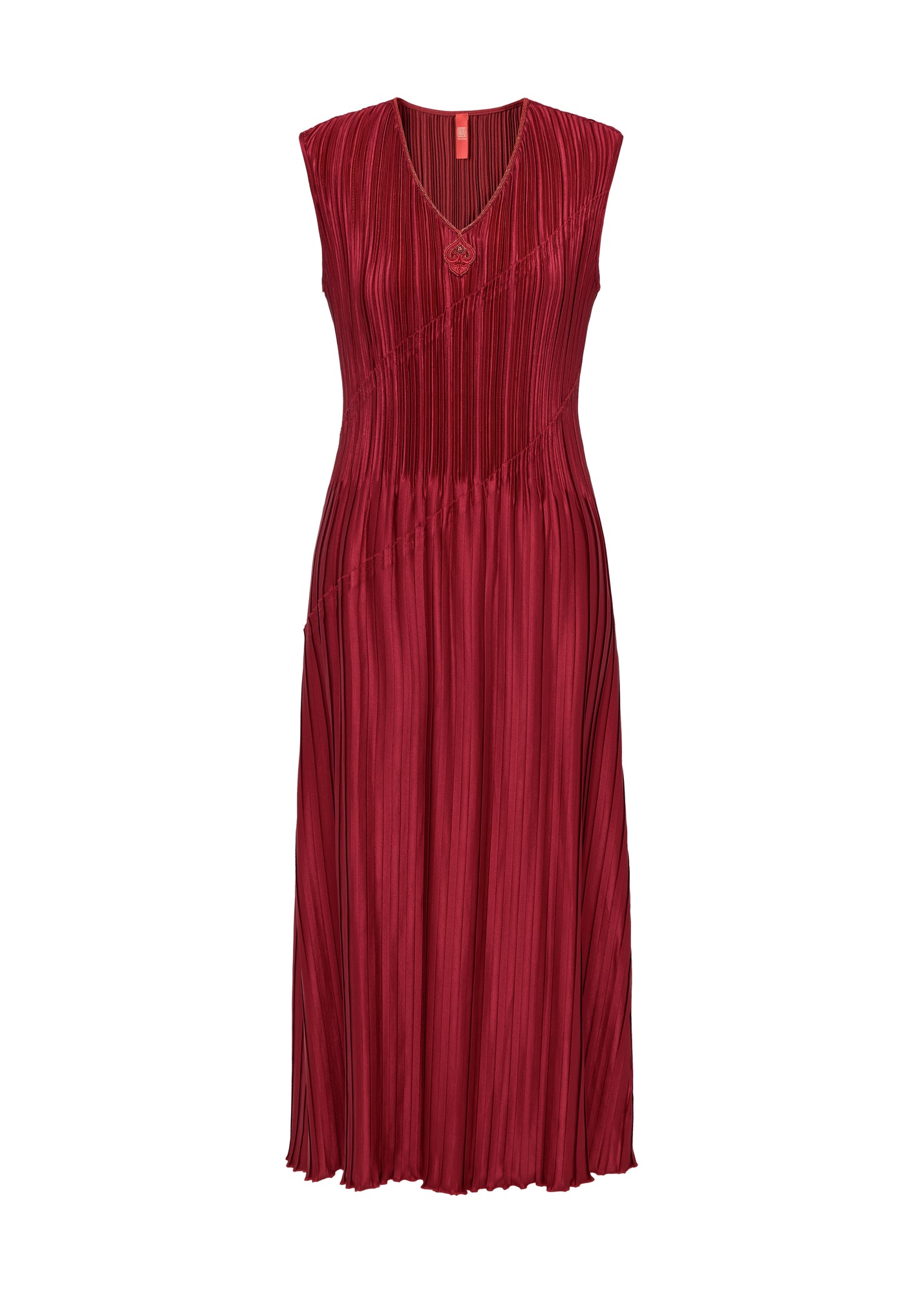 Pleated Waist-Cinched Dress | Red