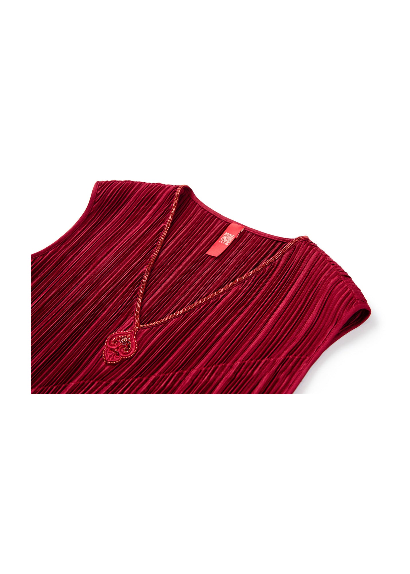 Pleated Waist-Cinched Dress | Red