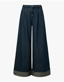 Pleated Wide Leg Jean | Mid Wash