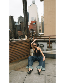 Pleated Wide Leg Jean | Mid Wash