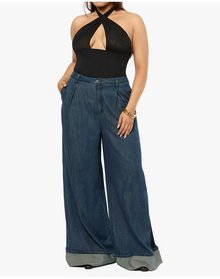 Pleated Wide Leg Jean | Mid Wash