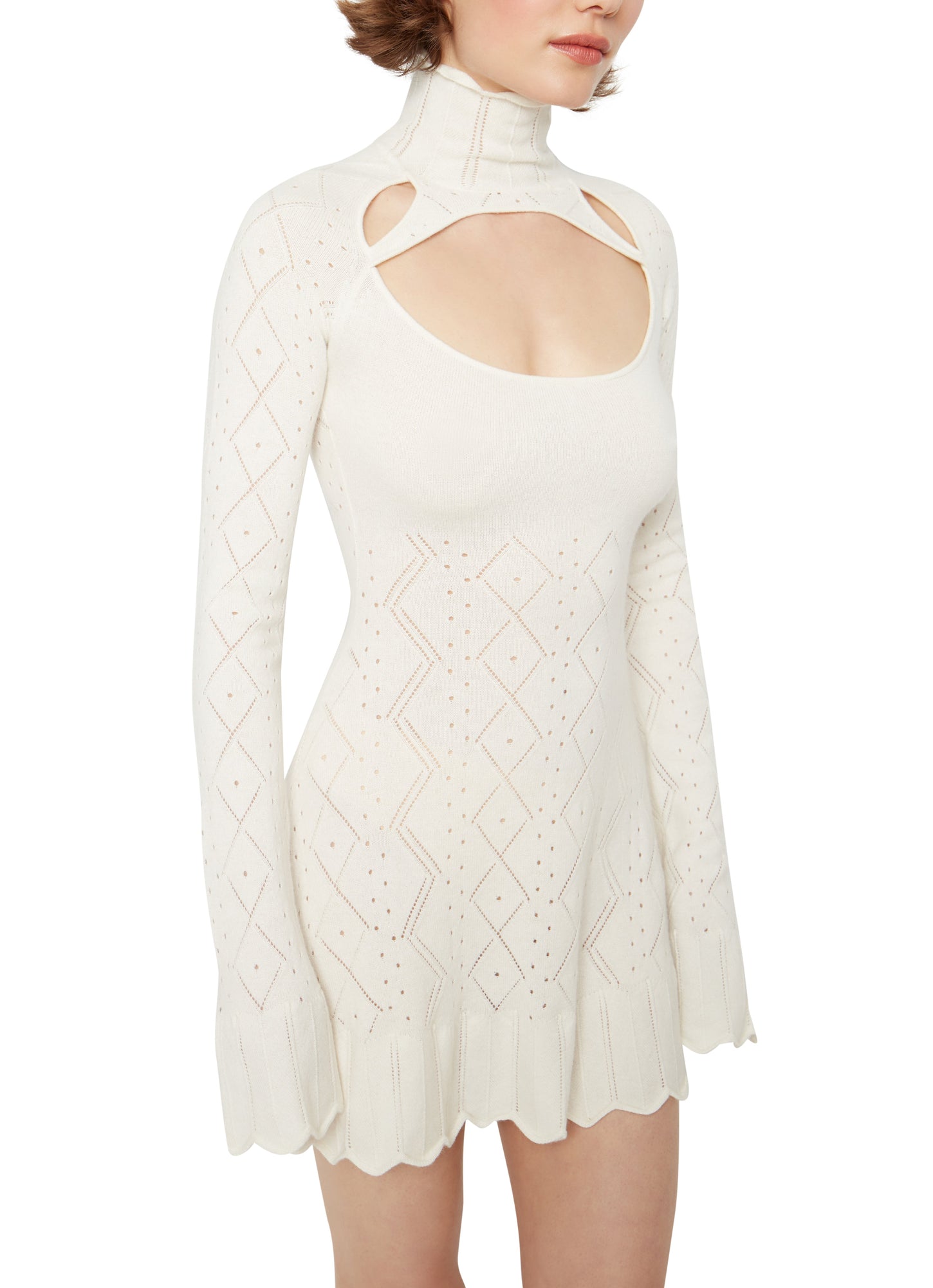 Womens | Pointelle Knit Turtleneck Dress | White