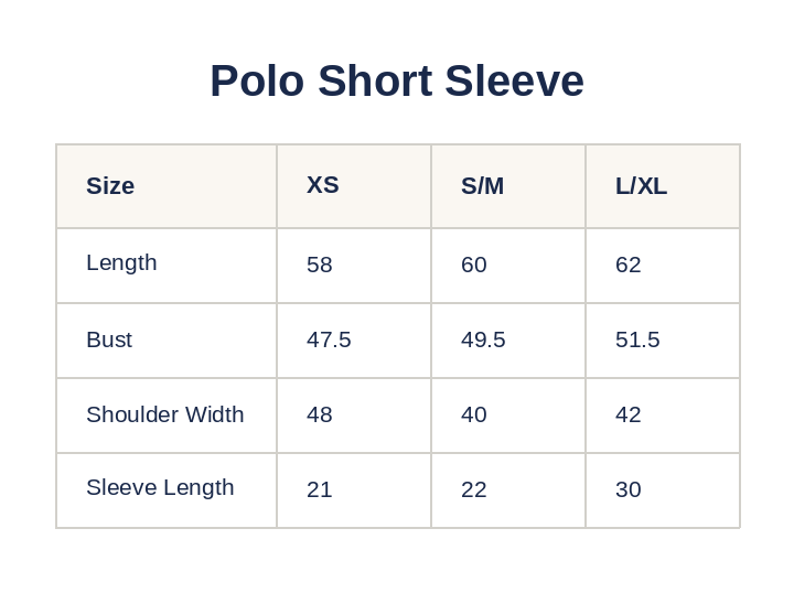 Product size guide