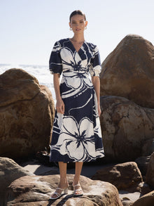Printed Cotton Poplin Kyra Dress | Sora Navy