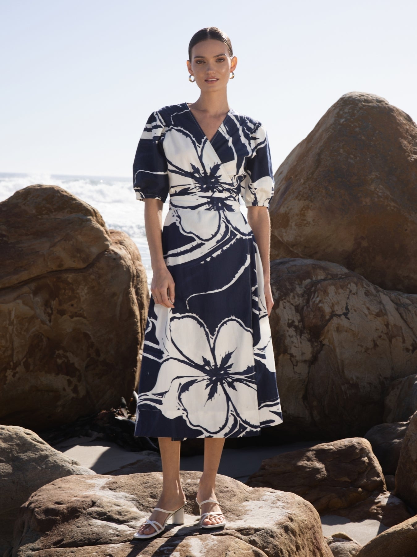 Printed Cotton Poplin Kyra Dress | Sora Navy