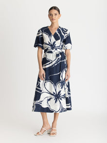 Printed Cotton Poplin Kyra Dress | Sora Navy